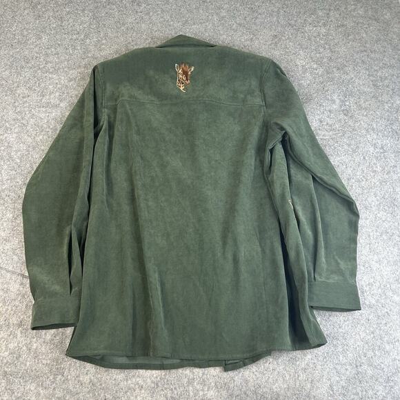Quacker Factory Giraffes Button Up Faux Suede Shirt Medium Jacket Shacket Safari - Picture 7 of 10
